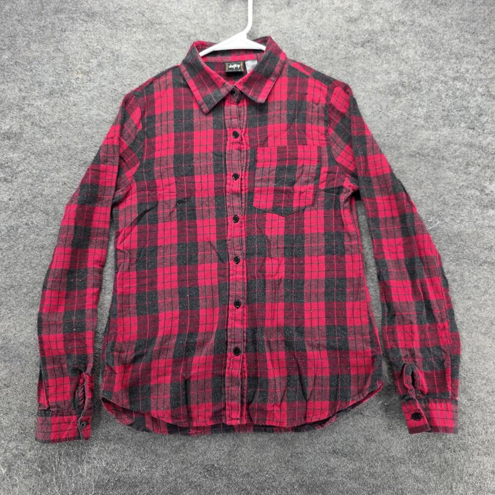 Daytrip Button-Up Womens S Red Plaid Flannel Long Sleeve Collared Pockets